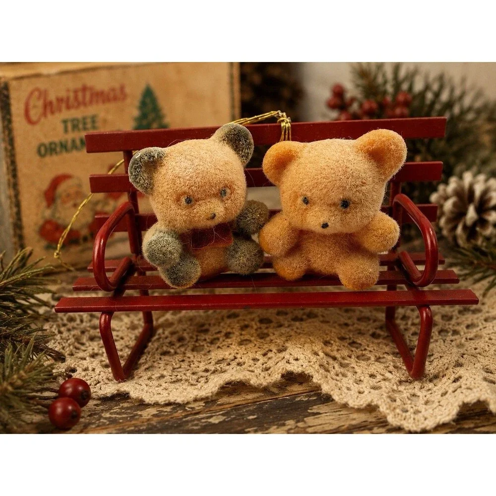 Vintage Avon Miniature Teddy Bear Collection Christmas Ornament Flocked Bears